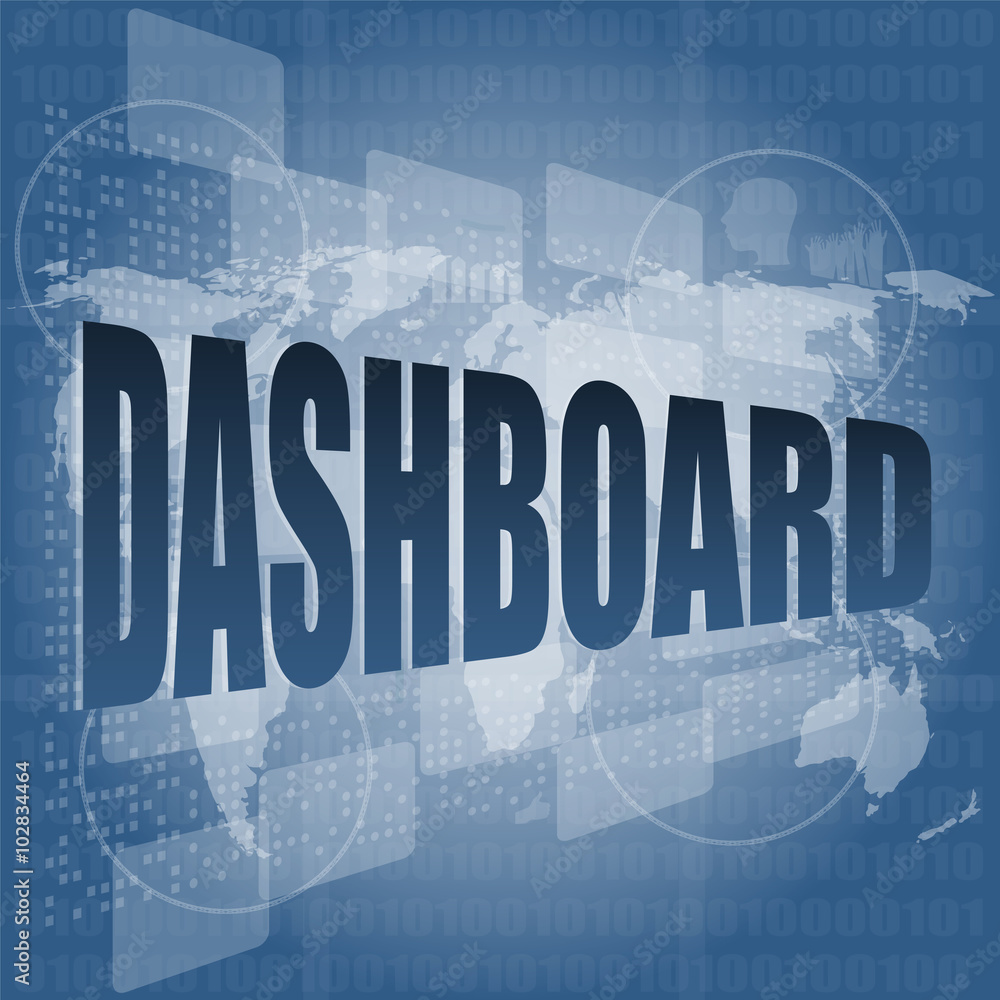 Aufkleber dashboard word on digital binary touch screen vector illustration