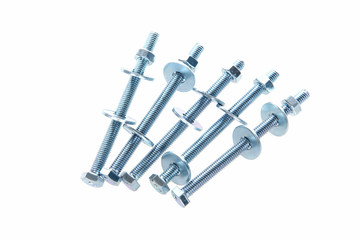 Metal bolt and nut on a white background