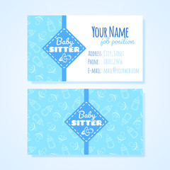 Two horizontal business card template for babysitter service.