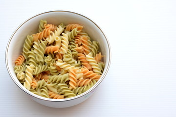 Colorful Wholegrain pasta, macaroni pasta close up