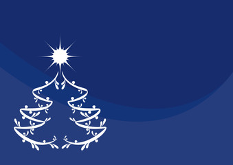 Blue background with a magic Christmas tree. Christmas background. Christmas vector illustration.