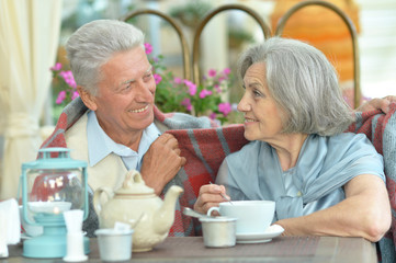 Senior couple drinking  tea