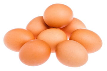 Eggs in basket isolated on white background