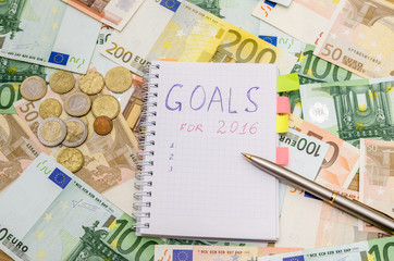 New years resolutions save money. euro background