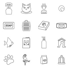 Goods for pets icons set