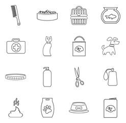Goods for pets icons set