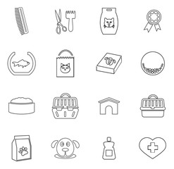 Goods for pets icons set