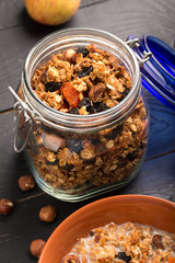 Granola with apple and oatmeal