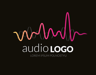 Logo concept sound wave, studio, music, dj, audio system, store, party. Brand, branding, company, corporate, identity, logotype. Clean and modern stylish design
