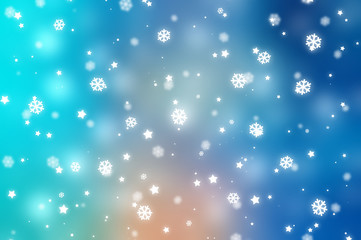 Christmas blue background. the winter background, falling snowfl