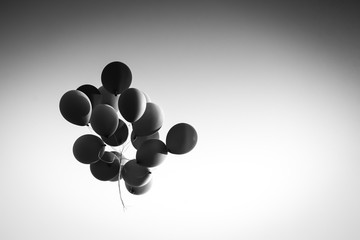 Balloons in air black and white