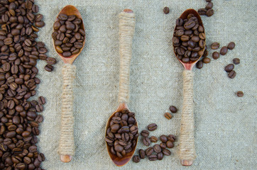 coffee beans in a spoon