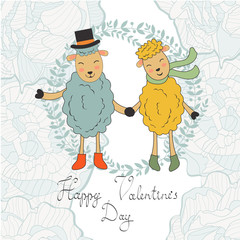 Happy valentines day with cute sheeps couple