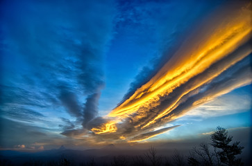 Dramatic Skies Great Smoky Mountains NC at sunset in winter