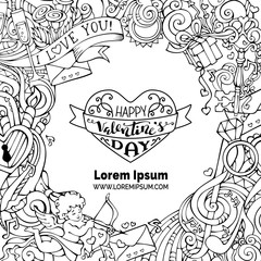 Vector hand-drawn doodles Valentine's background.