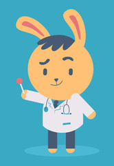 Cute Bunny Doctor Holding a Lollipop