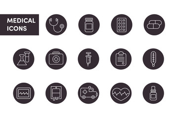 Medical line icons black and white