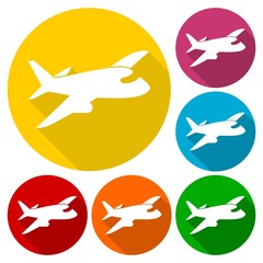 Plane icons set with long shadow