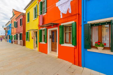 Colorful apartment building in Burano, Venice, Italy.