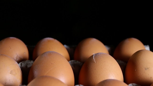 Chicken eggs in carton tray. Natural diet meal. Macro shot.