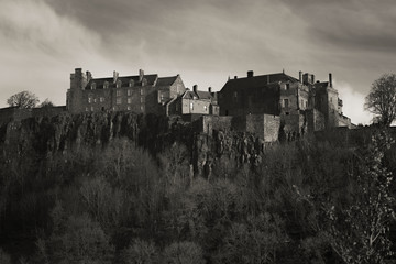 Sunset over Stirling Castle Scotland in black and white