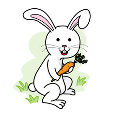 Fototapeta na wymiar Bunny with Carrot, a hand drawn vector illustration of a bunny holding a carrot, isolated on simple background (editable).