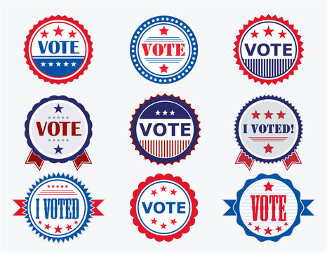 Election Voting Stickers and Badges in USA red, white and blue