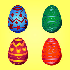 Colorful Easter Egg Set with Seasonal Ornament on a Bright Yellow Background