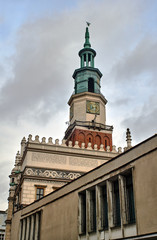 Renaissance town hall tower with clock in Poznan.
