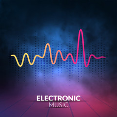 Vector digital equalizer with colored lights and smoky background. Vector illustration can be used for interfaces in web design, Wallpapers, postcards and musical banners.