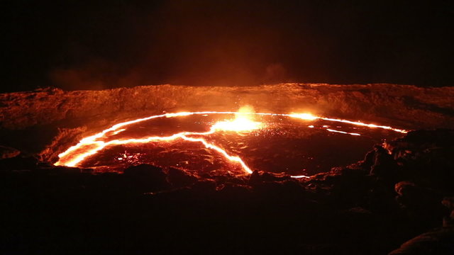 Lava flow and small eruption of Volcano Erta Ale, Ethiopia