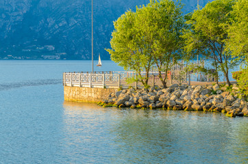 Beautiful peaceful lake Garda, Italy. Sunset.