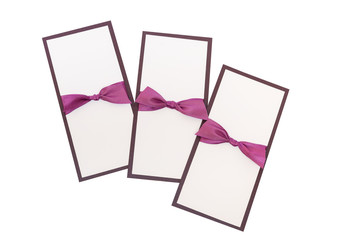 handmade cards with purple satin tape on white