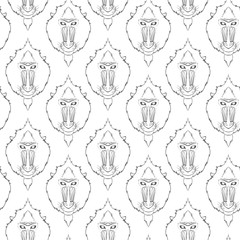 Fototapeta premium Seamless pattern monkey coloring outlines in boho style. Ethnic hare. Pattern with mandrill print on T-shirts, cover, postcards. Easter stylish, elegant monkey. Print design. Textile, fabric design.