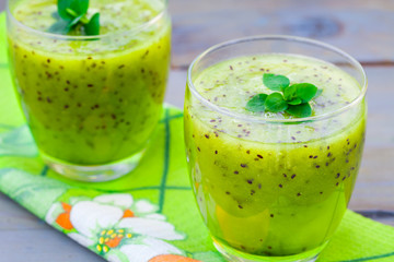 Fresh kiwi juice full of vitamins with mint