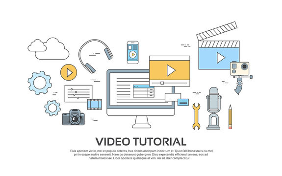 Video Tutorial Editor Concept Modern Technology  Set Icons 