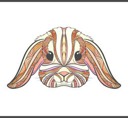 Rabbit coloring outlines in boho style. Ethnic hare. Tagged with cute bunny print on T-shirts, covers, postcards. Easter stylish, elegant rabbit. Tattoo design. Textile, fabric design. Adult coloring