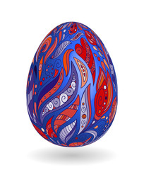 Isolated Easter eggs. Happy Easter. Vector objects. 3D. Realistic Easter eggs. Vector background. Doodle hand draw flowers on blue egg.