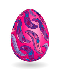 Isolated Easter eggs. Happy Easter. Vector objects. 3D. Realistic Easter eggs. Vector background.  Doodle pattern on pink egg.