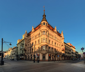 Naklejka na ściany i meble Piotrkowska Street in Lodz, Poland on the evening.