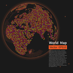 Dotted World Map Background. Night Earth Globe. Globalization Co
