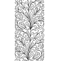 Seamless borders vector in doodle style. Floral, ornate, decorative, Valentines, Womens day design elements. Black and white background. Christmas tree, gift box, balls. Zentangle coloring book page