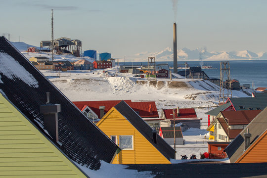 Longyearbyen, Spitsbergen (Svalbard). The view through the roof of houses