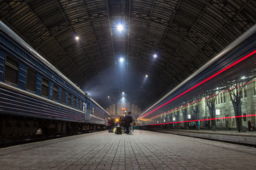 Movement in rush hour at Lviv Railway Station, Ukraine