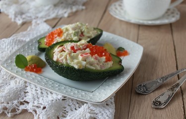 Salad from prawn and avocado