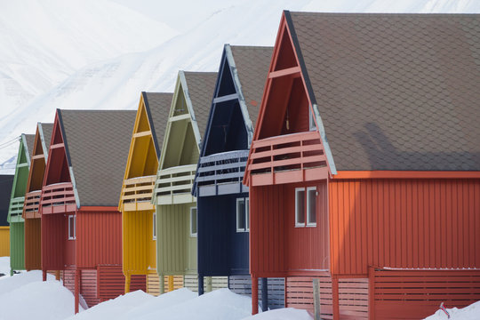 Residental houses in Longyearbyen, Spitsbergen (Svalbard). Norway