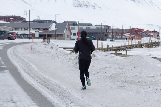 Jogging in Longyearbyen, Spitsbergen (Svalbard). Norway