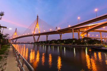 Fototapeta na wymiar Bhumibol Bridge at dawn in Bangkok