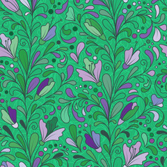 Fantasy flowers seamless pattern. Floral ornament  on dark background for fabric, textile, cards, wrapping paper, wallpaper template. Ornamental bright motif