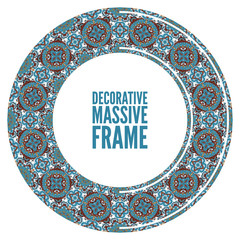 Colorful round ornamental frame, vector illustration, blue brown